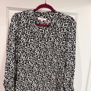 LOFT Black and White Leopard Print Blouse